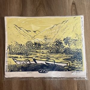 Beautiful never opened Marcia Ray wood block print of Waipio valley